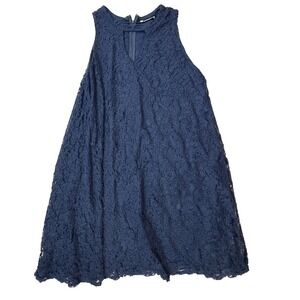 Altar'd State Dress Womens Medium Blue Lace High Neck Trapeze Swing Lined Party